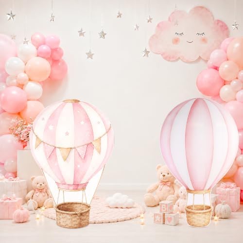 2 PCS Large Hot Air Balloon Baby Shower Decorations, Pink Hot Air Balloon Cardboard Cutouts Theme Birthday Party Decor for Backdrop Yard Signs Standup Photo Booth Props - Image 7