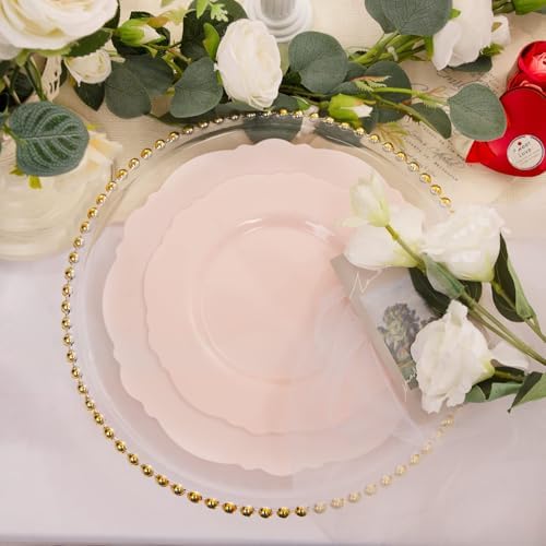 WDF 60pcs Pink Plastic Plates - Baroque Pink Disposable Plates Including 30 Dinner Plates 10.25inch, 30 Dessert Plates 7.5inch for Upscale Wedding/Baby Shower/Spring - Image 4
