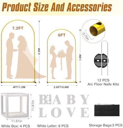 Wedding Arch Backdrop Stand and Covers Set of 2 (7.2FT & 6FT),Double-Color Spandex Fitted Arch Covers Balloon Arch Stand for Wedding/Baby/Shower/Birthday/Party Decor/Indoor Outdoor Use (White+Cream) - Image 3