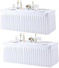 White Table Cloth for 6 Foot Rectangle Tables Fitted Stretch Spandex Table Cover with Skirt 6ft Baby Shower Birthday Party Banquet Ruffle White Tablecloth Wedding Table Cloths Desk Skirt, 2 Pack by LittleFunny
