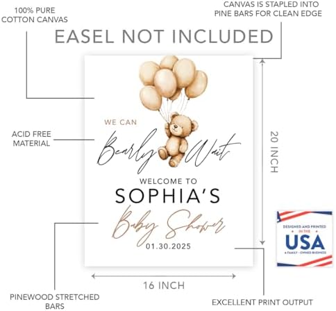 Andaz Press Personalized Teddy Bear Baby Shower Decorations, We Can Bearly Wait Baby Shower Decorations Boy, We Can Bearly Wait Sign, Custom Neutral Welcome Sign, 16x20 Inch - Image 2