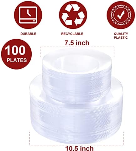 PULOTE 100Pieces Clear Plastic Plates - Premium Heavyweight Plastic Clear Disposable for Wedding&Party Include 50 Dinner & 50 Dessert/Salad Plates - Image 2