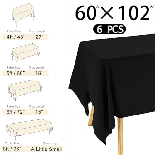 6 Pack Rectangle Black Table Cloth Bulk Washable Polyester Table Cover for Wedding Dining Table Buffet Parties Banquet Decoration（60x102Inch, Black） - Image 2