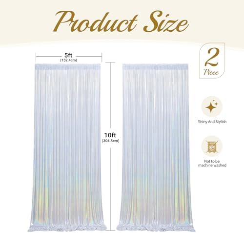 10x10ft Sequin Silver Backdrop Curtains Wedding Party Glitter Curtain Backdrop Fabric Shimmer Drapes Backdrop Bridal Baby Shower Birthday Christmas Photoshoot Background Photography 5x10FT，2 Panels - Image 5