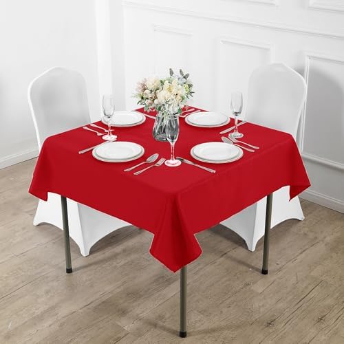 Fokitut 2 Pack Waterproof Square Tablecloth, 90x90 Inch, Stain Resistant and Wrinkle Polyester Table Cloth, Fabric Table Cover for Kitchen Dining, Wedding, Party, Holiday Dinner-Red - Image 5