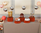 HeiMma 4 Pack Buffet Risers, Foldable Accordion Food Display Risers with Acrylic Disc, Dessert Table Display Set, Cardboard Paper Cupcake Cake Stand for Party Cylinder Stands for Parties Drink Collectibles Jewelry Figures, Multi-height, Red - Image 6