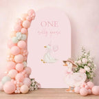 Arch Backdrop Cover One Silly Goose Baby Shower Girl Pink 1st Birthday Party Decors Spandex Stretchy Arch Stand Cover Plaids Cartoon Banquet Props (7.2FT,Pink) by HISDH