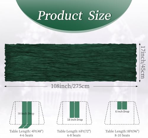 20 Pack Emerald Green 17 x 108 Inch Cheesecloth Table Runner - Boho Gauze Sheer Fabric for Wedding Baby Shower Party Home Decor - Image 2