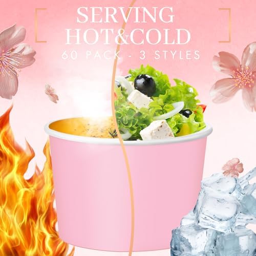 Jingmore Paper Ice Cream Cups 9oz Colored Disposable Dessert Bowls for Hot or Cold Party Food Cups for Birthday Baby Shower Easter Party Supplies(Pink Color,180 Pcs) - Image 2