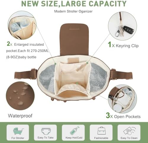 miss fong Checkered Stroller Caddy with Insulated Cup Holder Universal Stroller Organizer Bag Baby Storage Bag with Adjustable Strap, Fits for Baby Carriage like Uppababy, Baby Jogger, Umbrella - Image 3