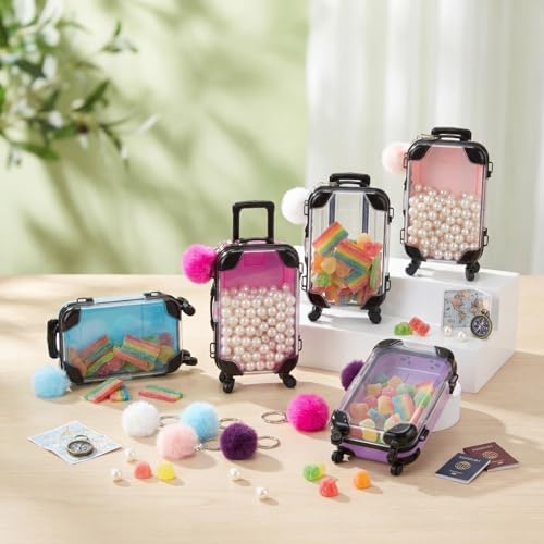 Gejoy 20 Pcs Mini Suitcase Party Favor Box with Plush Ball Keychains 7.48 x 3.15 x 1.97 Inches Empty Luggage Storage Box Clear Candy Packaging Containers for Baby Shower Travel Wedding (Multicolor) - Image 4