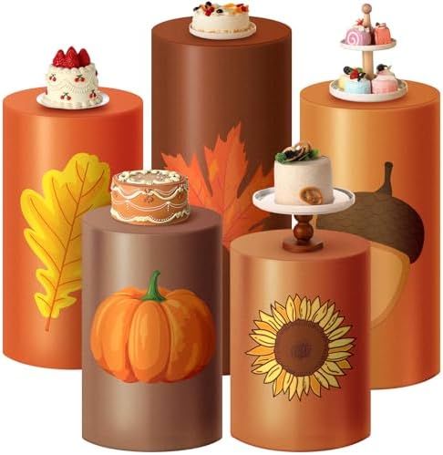 HunnmingRe 5 Pcs Fall Thanksgiving Cylinder Pedestal Stand Covers for Party - Image 2