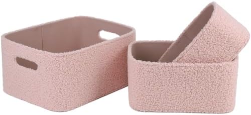 Boucle Nursery Storage Baskets Set of 3, Decorative Nesting Fabric Bins for Shelves, Changing Tables, Dressers and Closets, Baby Toys, Diapers, Clothes, Books, Blankets and Essentials, Pink - Image 2