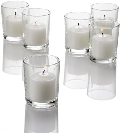 Set of 72 Richland Votive Candles White Unscented and 72 Clear Glass Eastland Votive Holders by Richland