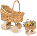 Vintage Wicker Baby Carriage Decor，Woven Rattan Stroller Flower Basket Cart for Wedding Centerpieces, Baby Shower Party Supplies & Nursery Floral Arrangement Props Floral Rustic Home Decor by Unknown