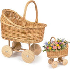 Vintage Wicker Baby Carriage Decor，Woven Rattan Stroller Flower Basket Cart for Wedding Centerpieces, Baby Shower Party Supplies & Nursery Floral Arrangement Props Floral Rustic Home Decor by Unknown