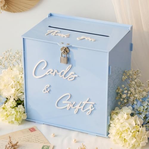 BreezeHug 10" Baby Blue Acrylic Wedding Card Box with Lock & DIY Letters by Unknown