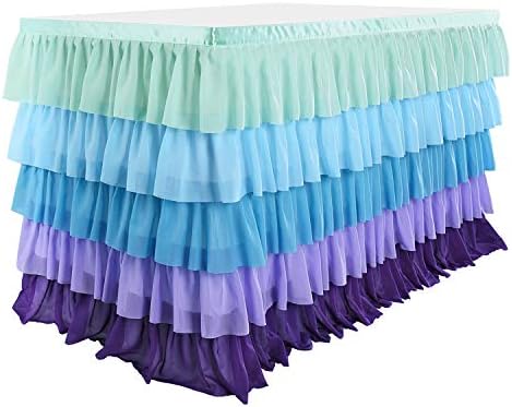 Mermaid Tulle Table Skirt for Rectangle or Round Table Tutu Chiffon Tablecloth for Birthday, Baby Shower, Wedding, Party Decoration (Mermaid, L 9ft, H 30in) - Image 4