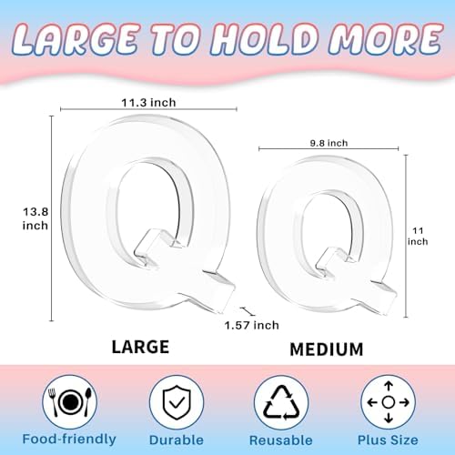 13.8" Extra Large Acrylic Letter Charcuterie Board Box, Reusable Fillable Letter Cake Candy Dish Display Serving Tray for Birthday Anniversary Party Decoration (Q) - Image 2