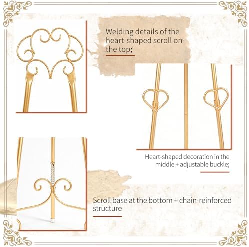 Gold Easel Stand for Sign,Heavy Duty Metal Adjustable Display Easel with Storage Bag,Perfect for Showcasing Pictures, Artwork, Picture Frame Wedding Sign Etc - Image 5