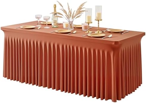 1 Pack Terracotta Spandex Tableclothes for 8 Foot Rectangle Tables, Wrinkle Free 8ft Fitted Table Cover Stretch Table Cloth Desk Skirt for Weddings Baby Shower Birthday Party Banquet Decorations by PartyTalk