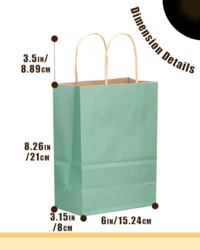 qiqee 100-Packs Light Blue Paper Gift Bags with Handles Bulk 8.26"×6"×3.15" Small Size Gift Bags Multiple Uses - Image 2