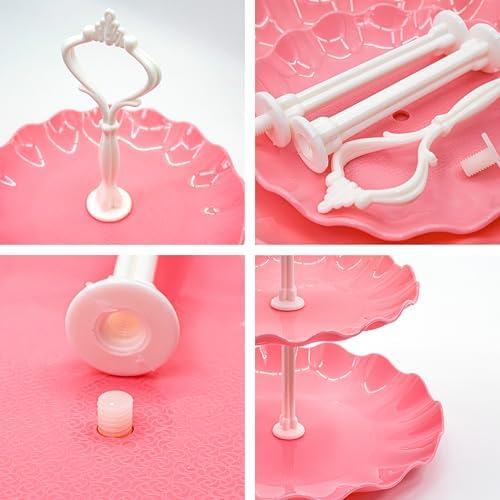 15 PCS Dessert Table Display Set Pink Cupcake Stand,3 Tiered Tray Stand Cup Cake Tower Holder, Cake Stand Serving Trays Dessert Display Stands for Tea Party Wedding Baby Shower Girl-Pink - Image 4
