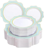WDF 100PCS Mint Green Plastic Plates - Green Spring Plates Disposable - Heavy Duty Scalloped Plastic Plate for Parties/Wedding by WDF
