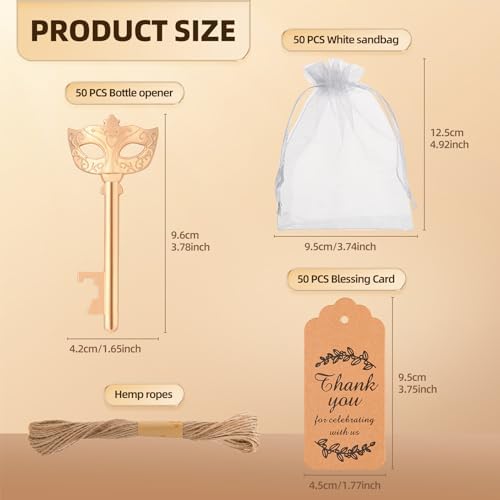 50 Pcs Golden Mask Bottle Opener Wedding Baby Shower Favors for Guest - Image 2