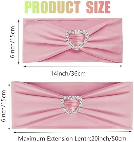 Dusty Pink Chair Sashes 50 Pack Spandex Pink Sashes for Chairs Covers Universal Stretch Chair Sashes Band with Heart Buckle Slider for Wedding Banquet Party Decorations - Image 2