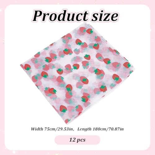 12 Pcs 29x70 Inch Strawberry Tulle Table Runner, White Lace Strawberry Tablecloth for Cake Birthday Party Wedding Baby Shower Christmas Decorations - Image 2