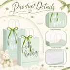 Gersoniel 50 Packs Baby Shower Gifts Bags Bulk 5.91 x 3.15 x 8.27 Inches Baby Shower Favor Bags with Handle Ribbon Thank You Gift for Party Favor for Guests Gifts Gender Reveal (Green) - Image 3