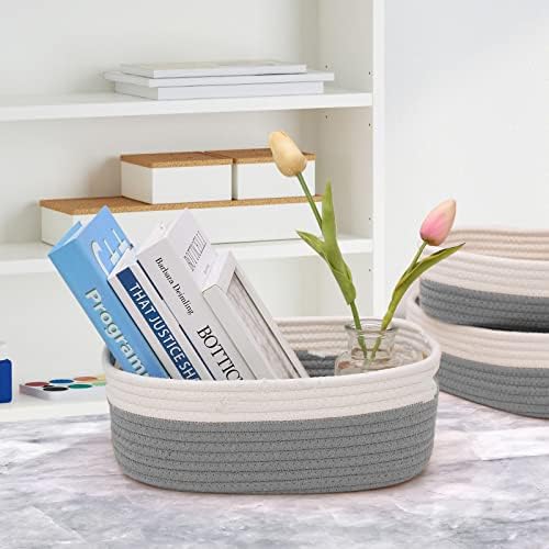 7 Piece Cotton Rope Woven Basket Set - Small Basket for Baby Nursery, Pets, Montessori, Dog & Cat Toy Boxes, Bathroom Organization Bins (White/Gray) - Image 5