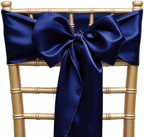 Pack of 50 Satin Navy Blue Chair Bows Sashes 7 X 108 Inch Universal Navy Chairs Ribbons for Wedding Anniversary Ceremony Birthday Party Engagement Banquet Restaurant Event Decorations - Image 7