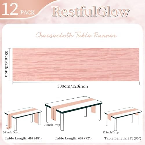 12 Pack Blush Pink Cheesecloth Table Runner 10Ft 23 x 120 Inch - Image 2