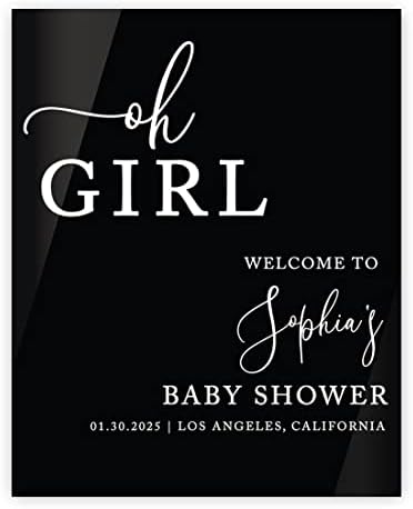 Andaz Press 16"x20" Black Acrylic Personalized Baby Shower Welcome Sign, Gender Neutral Large Custom Sign for Easel Stand, Oh Girl Baby Shower Decorations by AndazPress