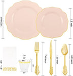 NOCCUR 175PCS Pink Plates with Gold Disposable Silverware - Include 50 Pink Plastic Plates,25 Knives,25 Forks,25 Spoons,25 Cups and 25 Napkins - Ideal for Party/Wedding/Banquet/Baby Shower - Image 3