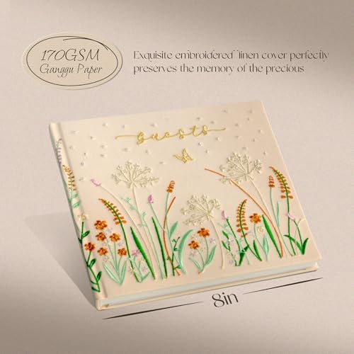 Embroidered Wedding Guest Book—The Perfect Polaroid Guest Book for Wedding Receptions, Birthdays, Baby Showers, and Special Events with 3 Photo corner stickers+ 3 DIY pens+1 Diamond Pen (Yellow) - Image 3