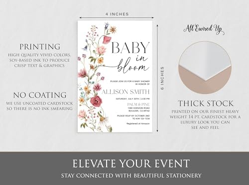 All Ewired Up Baby Shower Invitations with Envelopes and Diaper Raffle Tickets and Baby Book Cards, Boho Wildflower Gender Reveal Party Baby Shower Activities Supplies, Personalized - Image 3