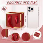 Yeaqee 50 Pcs Mini Metallic Paper Gift Bags with Handle, Burgundy Red, Gold - Image 2