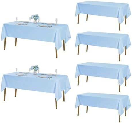 Fokitut 6 Pack Rectangle Tablecloth, 60x102 Inch, Stain Resistant and Wrinkle Polyester Table Cloth, Fabric Table Cover for Kitchen Dining, Wedding, Party, Holiday Dinner-Blue Mist by Fokitut