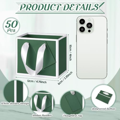 Yeaqee 50 Pcs Mini Metallic Paper Gift Bags with Handle, Green White - Image 2