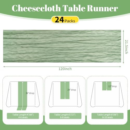 24 Pack Sage Green 10Ft Cheesecloth Table Runner - Image 2