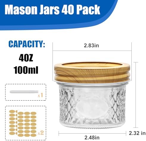 Accguan Mini Mason Glass Jars,4oz Jelly Jars With Woodgrain Lids, 40 PACK - Image 2