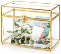 Okllen Glass Wedding Card Box with Lock and Slot, Gold Rim Envelop Box Gift Holder, Vintage Clear Card Box for Wedding Reception, Baby Shower, Birthday, Graduation (Glass Box and Lock Only) by Okllen