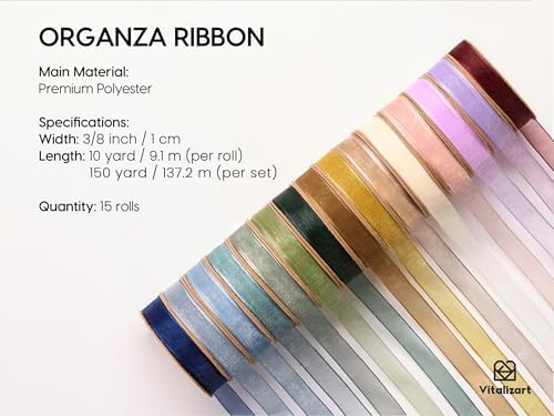 Vitalizart 3/8" x 150 Yds Organza Ribbon Set Sheer Ribbon for Gift Wrapping - Image 2