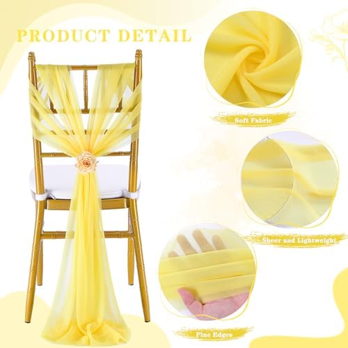 Yellow Chair Sashes for Wedding: 16 Pieces 8ft Long Sheer Draping Fabric – Party Dinner Banquet Event Chair Decorations - Image 6