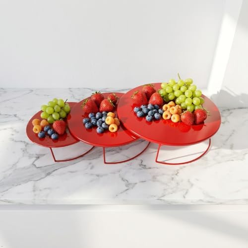 Red 3Pcs Half-Circle Nesting Metal Cake Stand Set 8/10/12 Inch Tray by CBBZJY