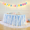 PARTISKY Blue Tulle Tutu Table Skirt for Rectangle Tables or Round Tables,Led Light String Table Cloth for Boys Girls Baby Shower Baby Shark Themed Party Dessert/Cake Tables by Partisky