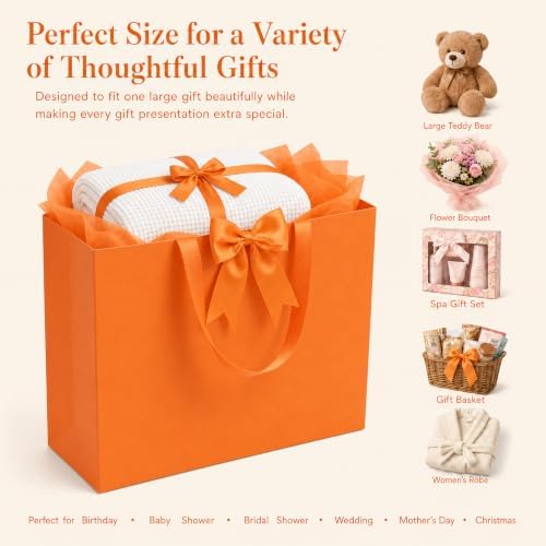 Catlovecorn 20 Pack Large Orange Gift Bags, 16.5 x 5.5 x 12.6 In - Image 5